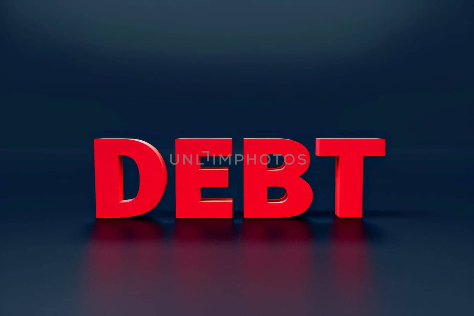 Debt text on black background . finance and investment concept.