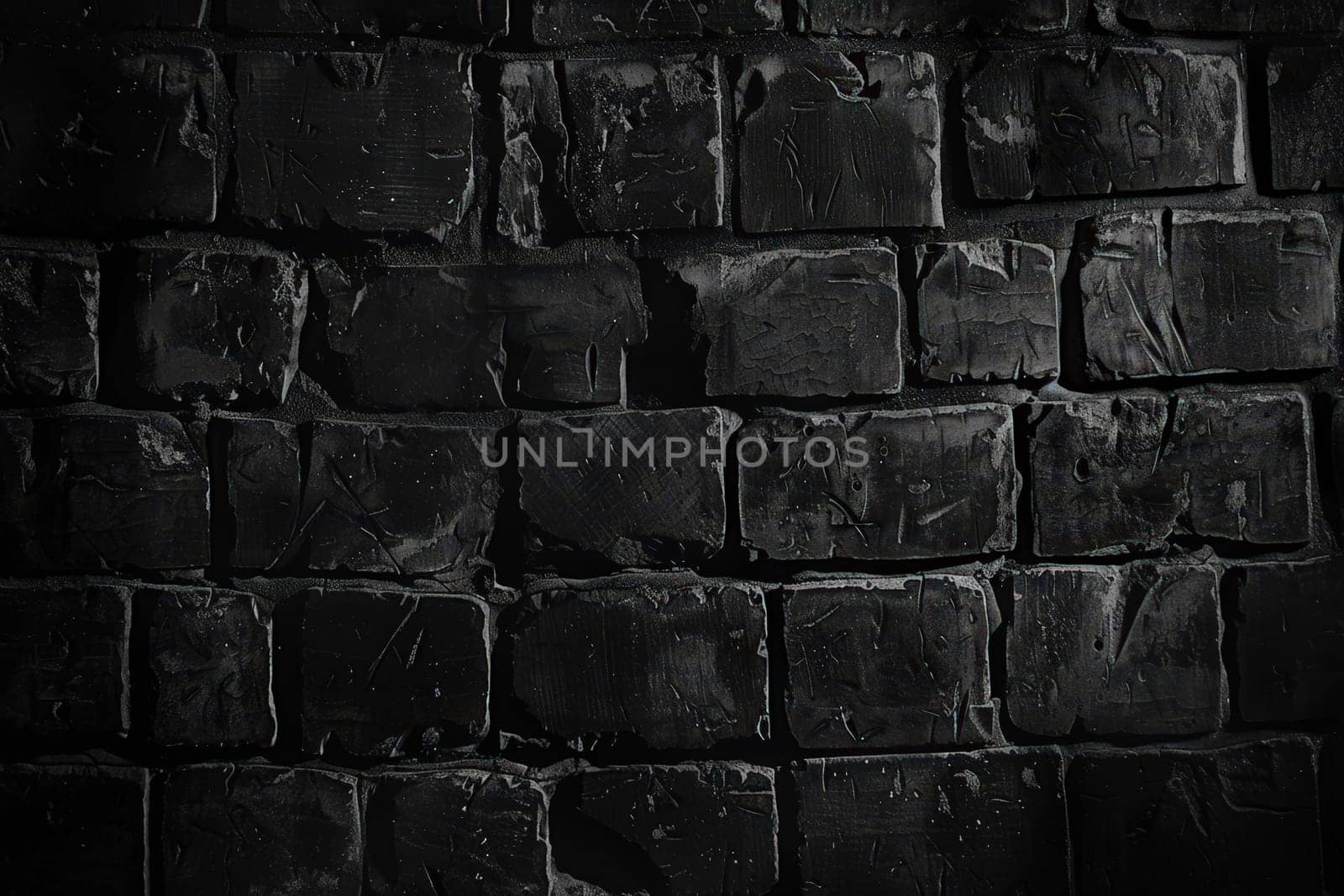 Abstract Black brick wall texture for pattern background. wide panorama picture..