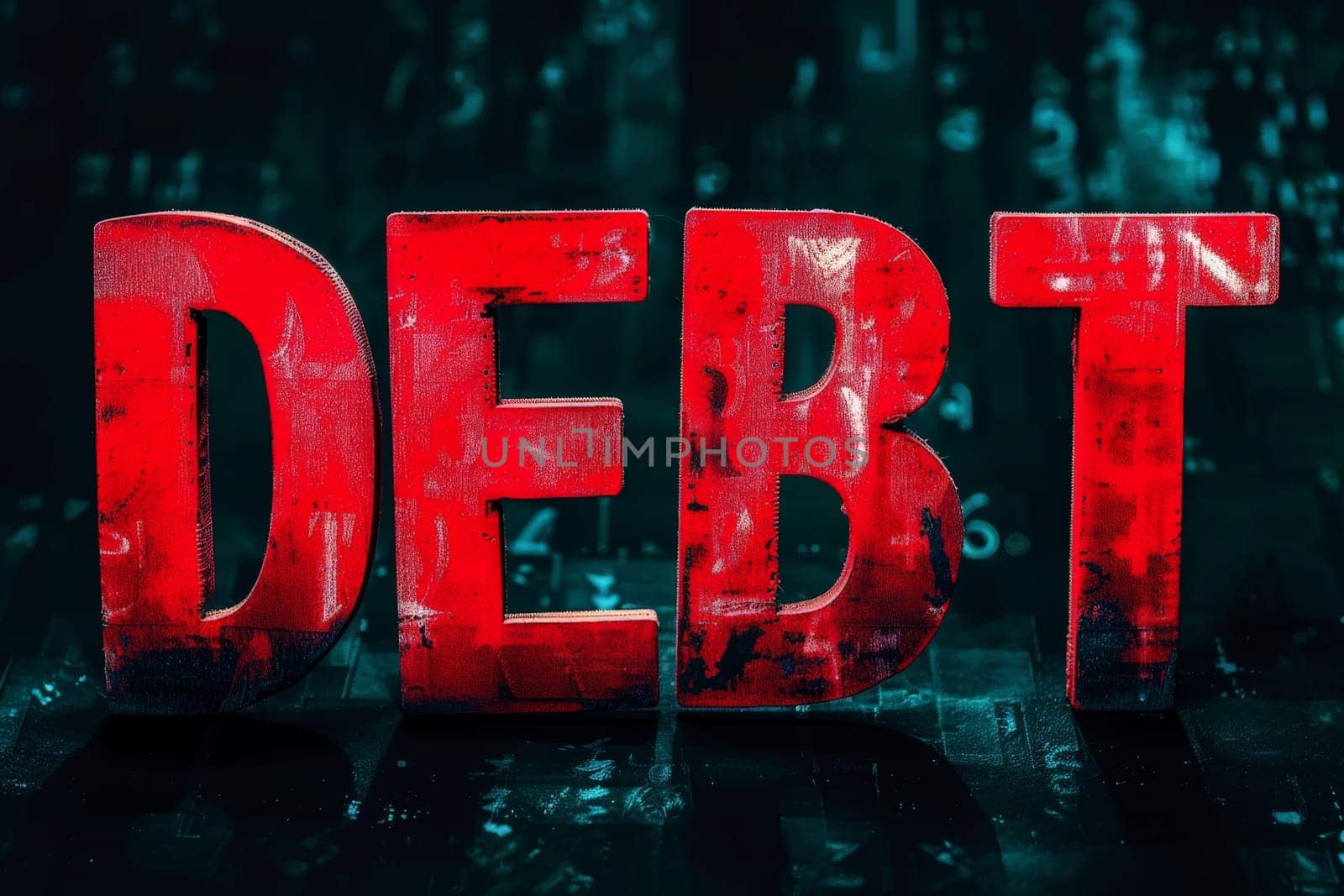 Debt text on black background . finance and investment concept.