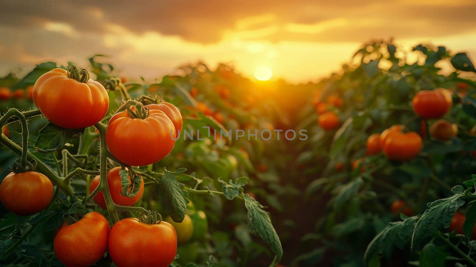 Fresh tomato in the field and plantation under the sun light morning..