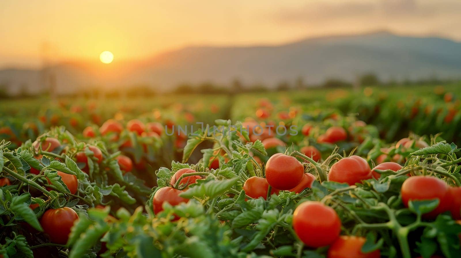 Fresh tomato in the field and plantation under the sun light morning..