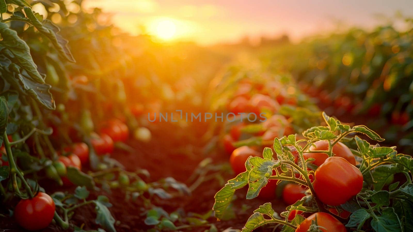 Fresh tomato in the field and plantation under the sun light morning..