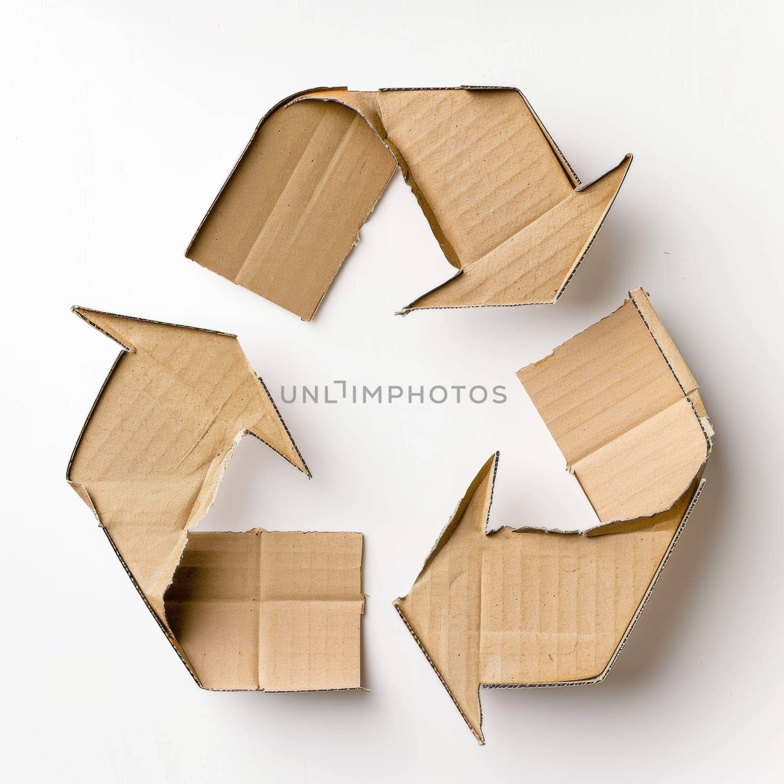 Cardboard recycle symbol made cardboard isolated on white background.