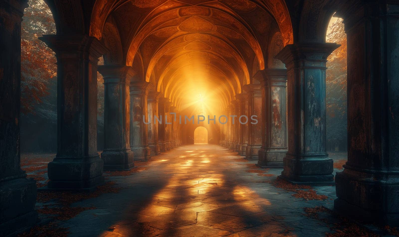 Autumn Sunrise in Arched Corridor by Fischeron