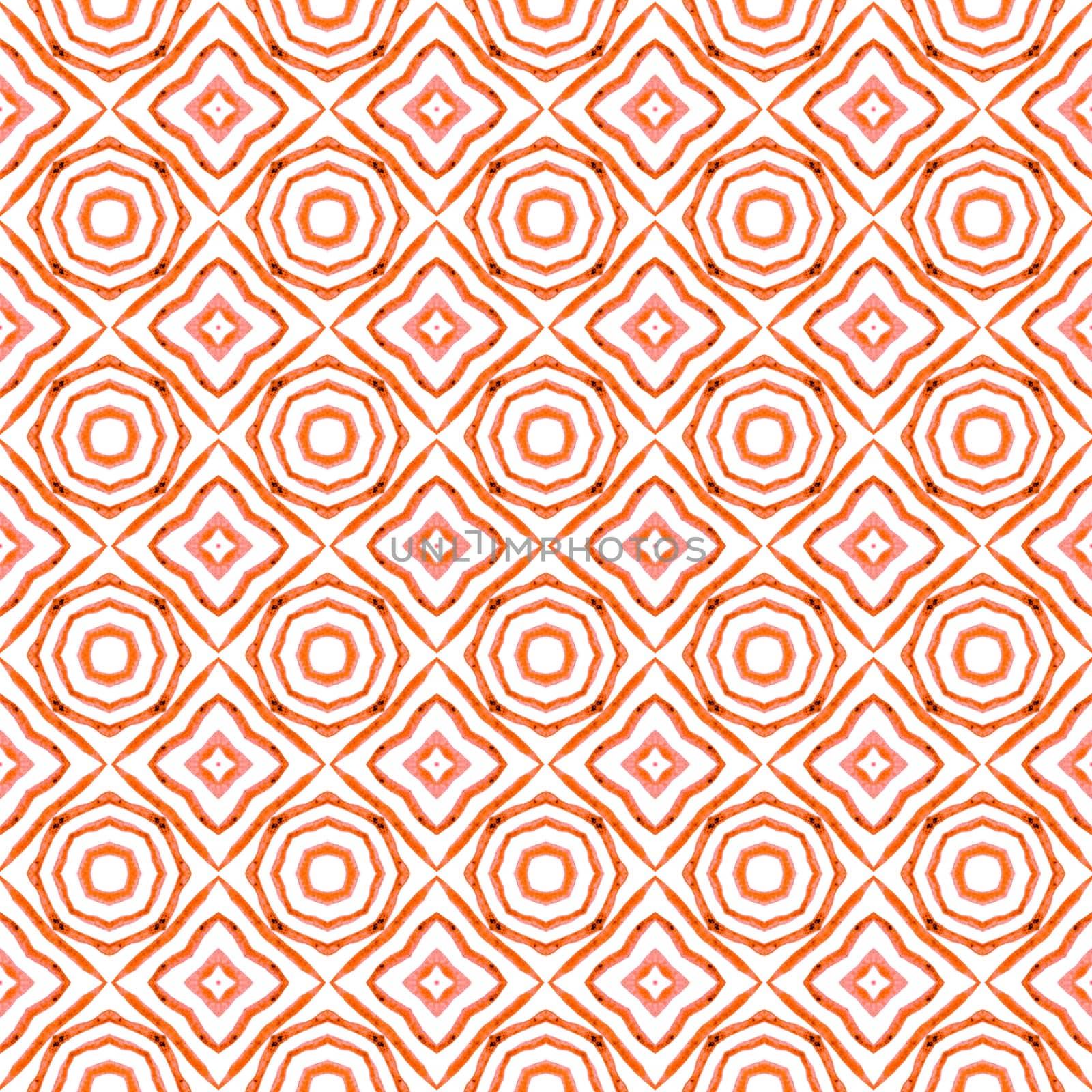 Medallion seamless pattern. Orange fancy boho chic summer design. Watercolor medallion seamless border. Textile ready good-looking print, swimwear fabric, wallpaper, wrapping.