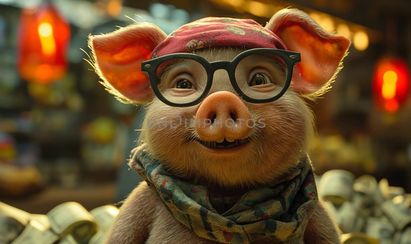 Stylish Pig With Glasses and Scarf by Fischeron