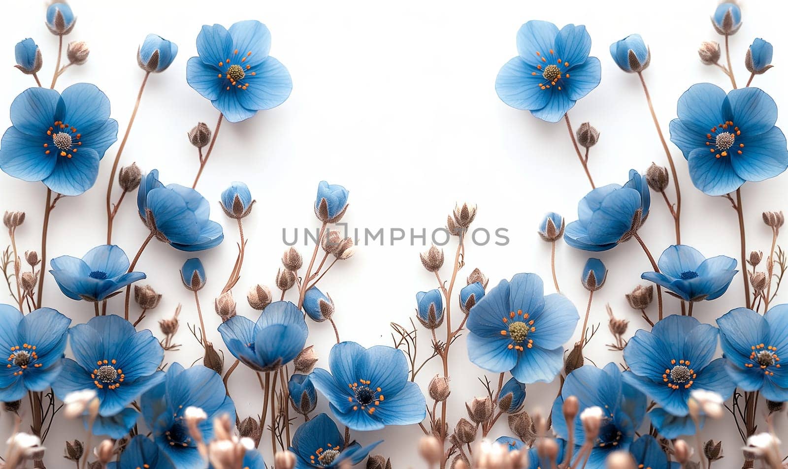 Blue wildflowers on a white background. Selective focus.