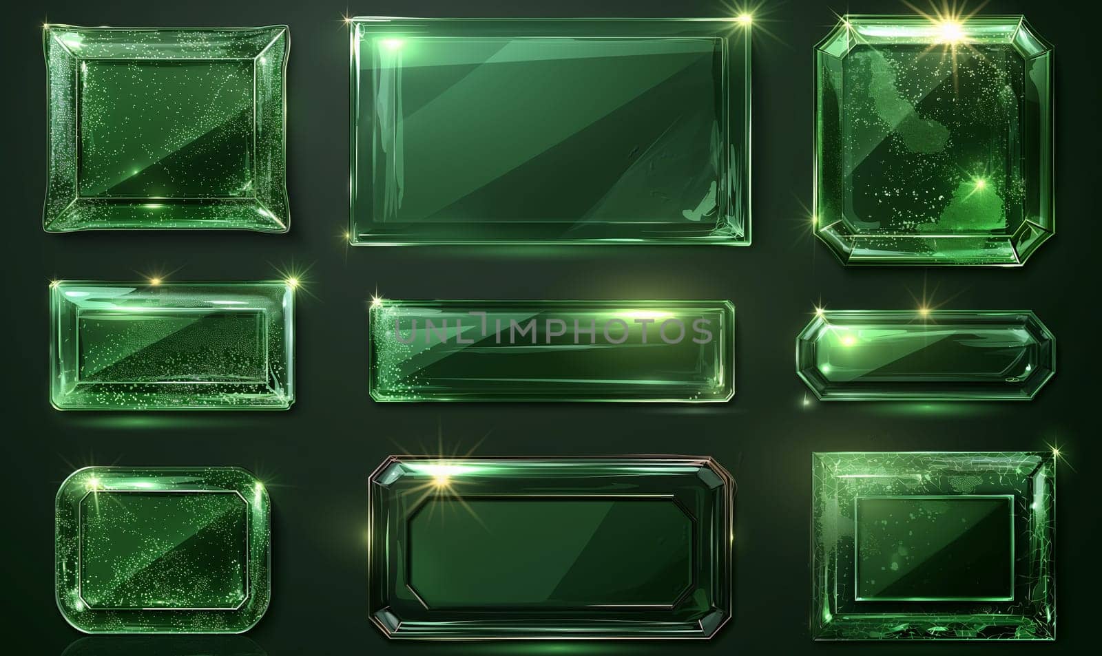 A collection of glass green frames on a green background. by Fischeron