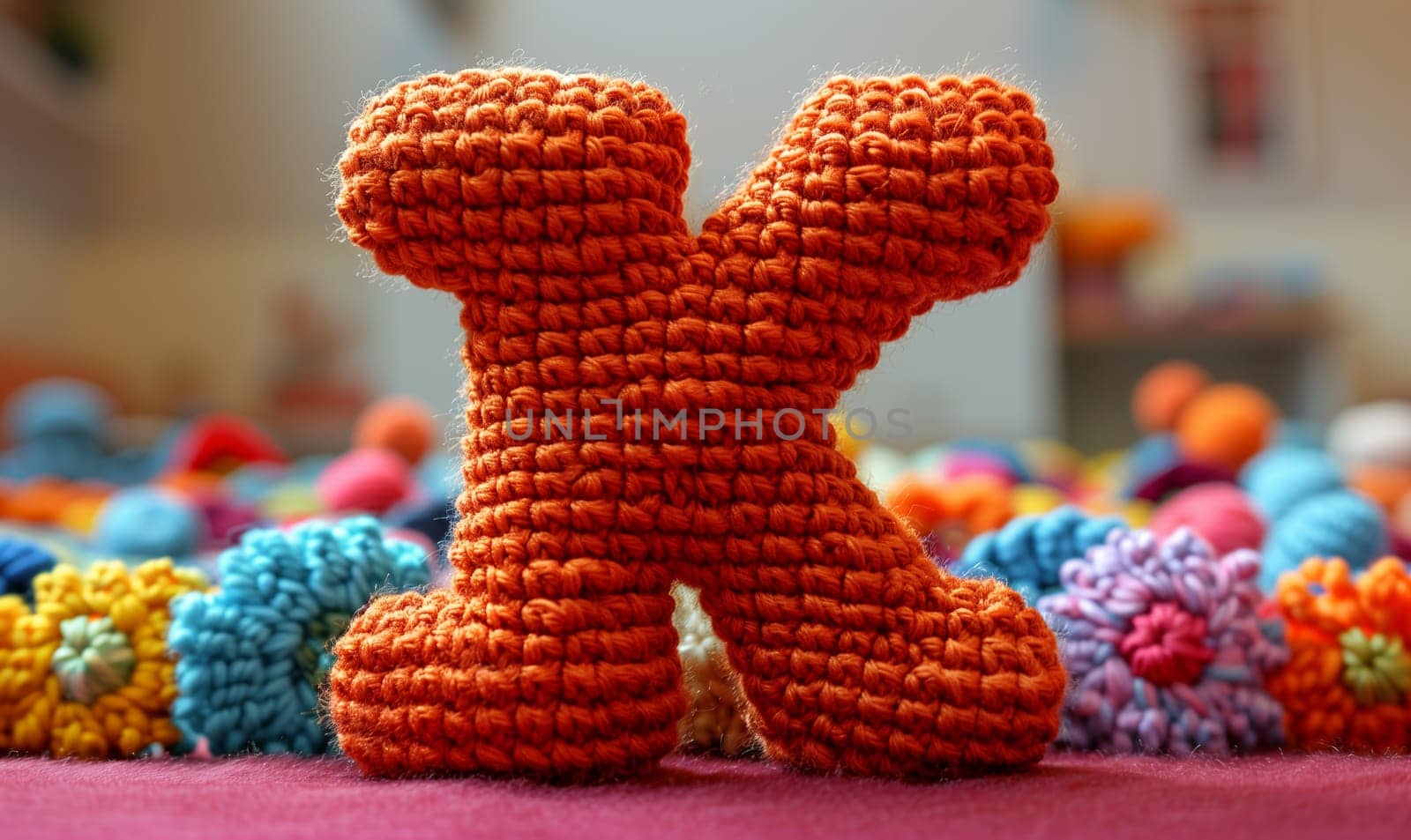 Knitted colored letter K on an abstract background. by Fischeron