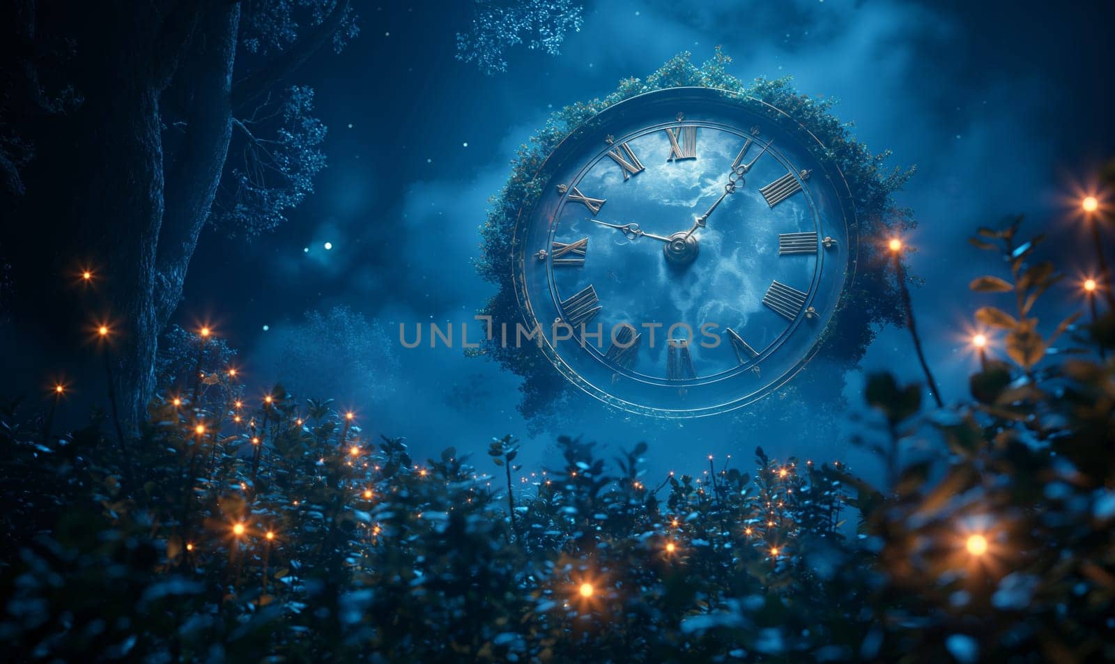 A large forest clock under the moonlight. by Fischeron