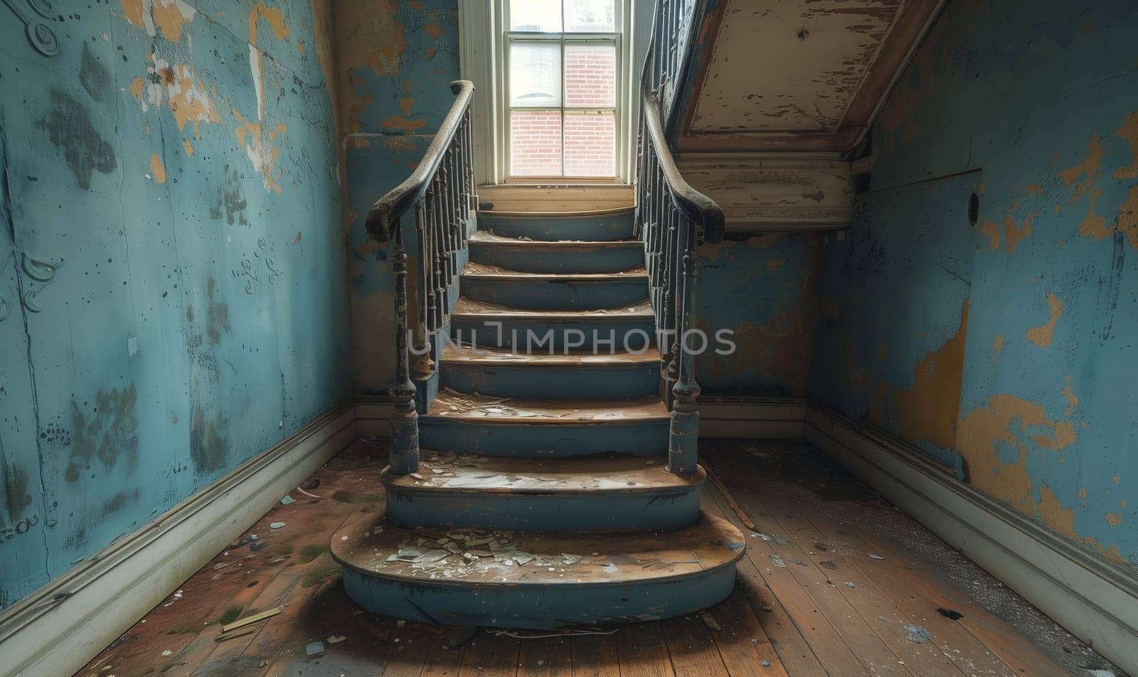 A ruined staircase in an abandoned building. by Fischeron