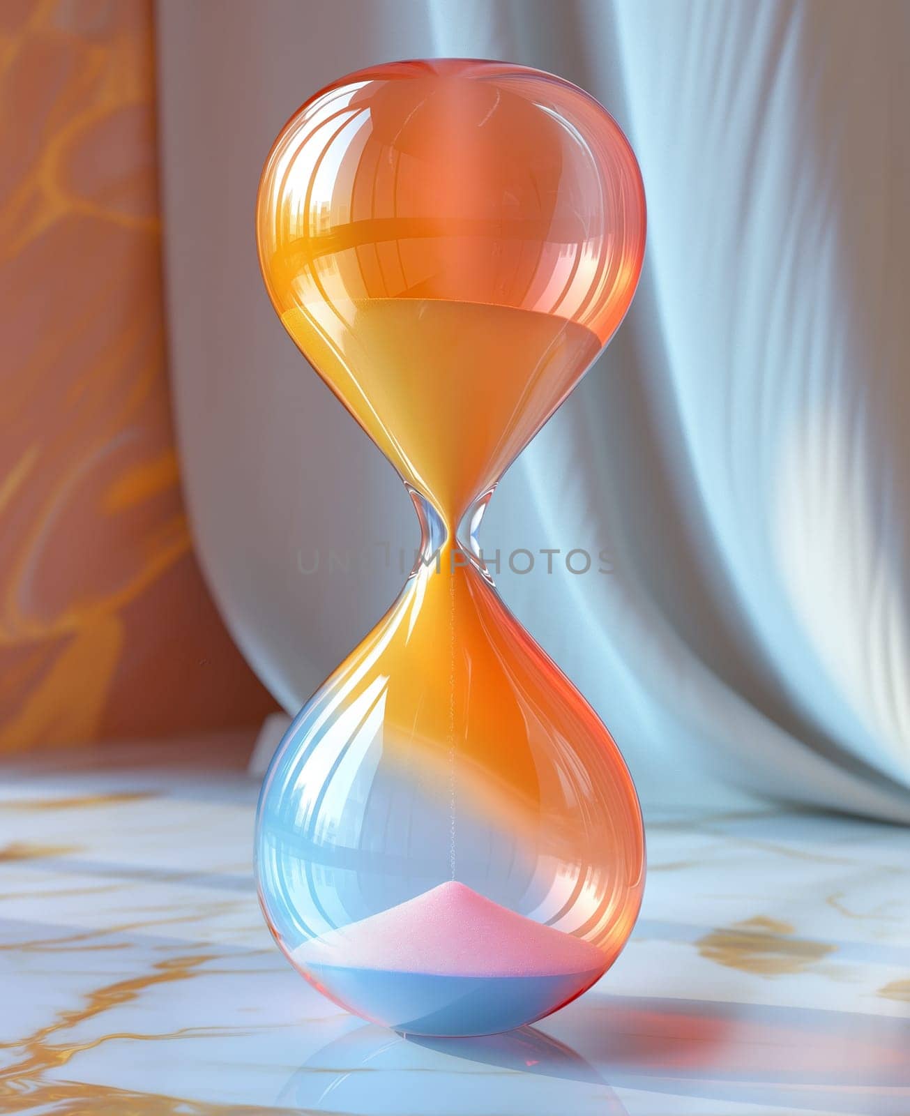 Hourglass showing time on colorful abstract background. by Fischeron