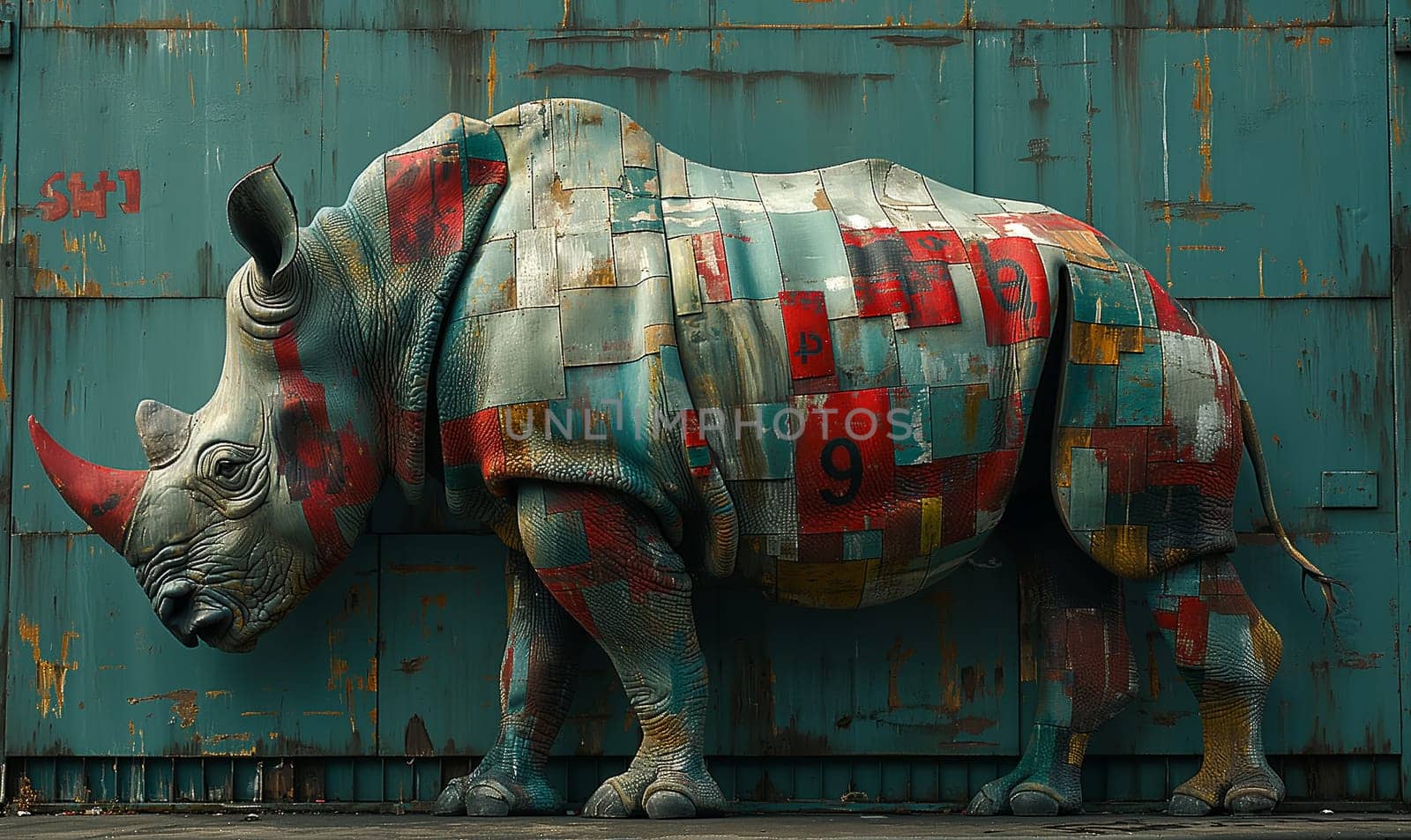 Creative image of rhinoceros on abstract background. Selective focus.