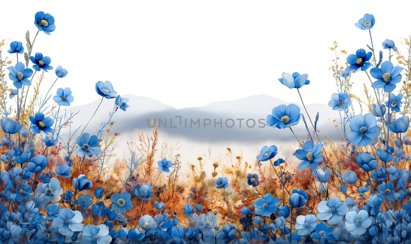 Blue wildflowers on a white background. by Fischeron