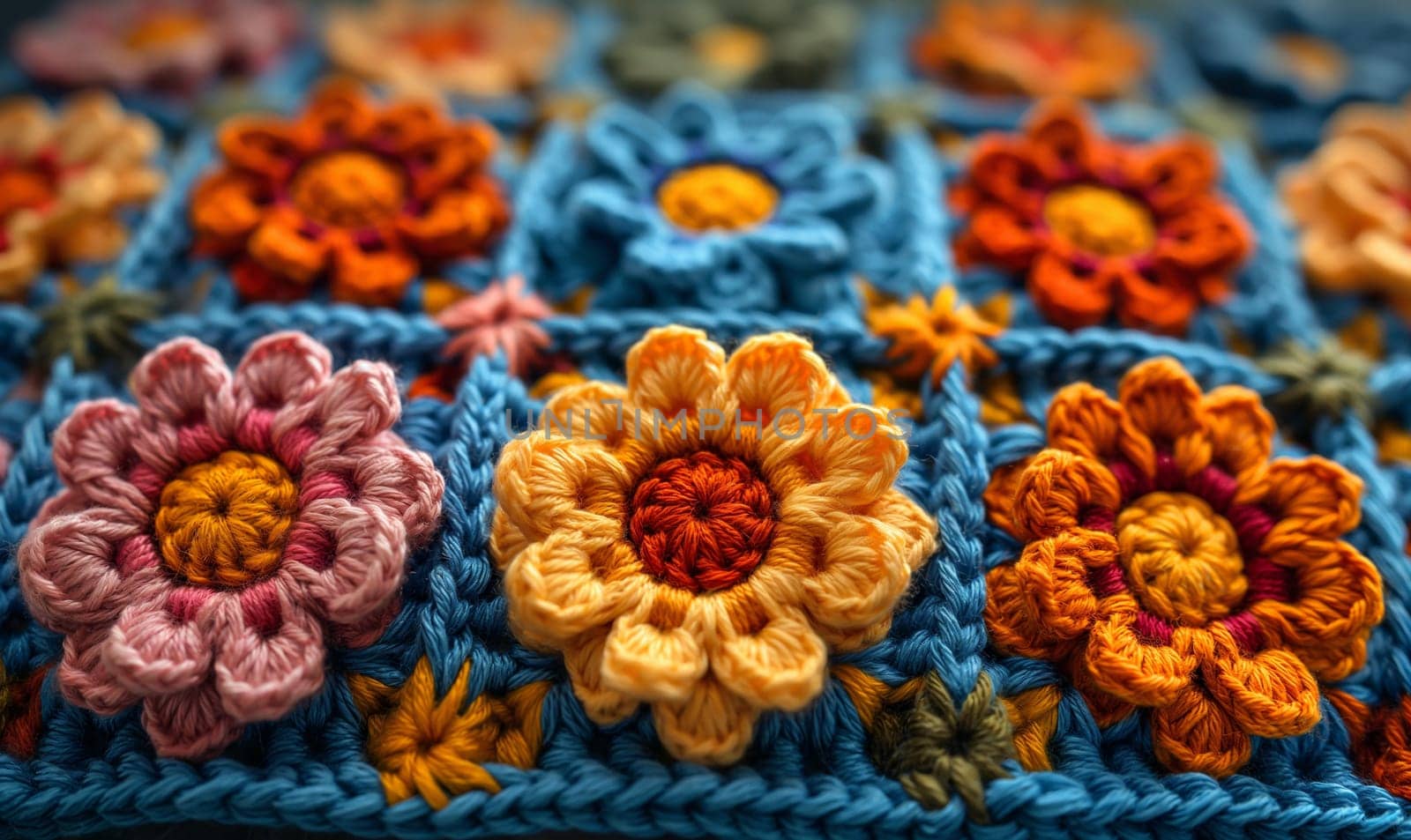 A close-up of crocheted flowers. Selective focus.