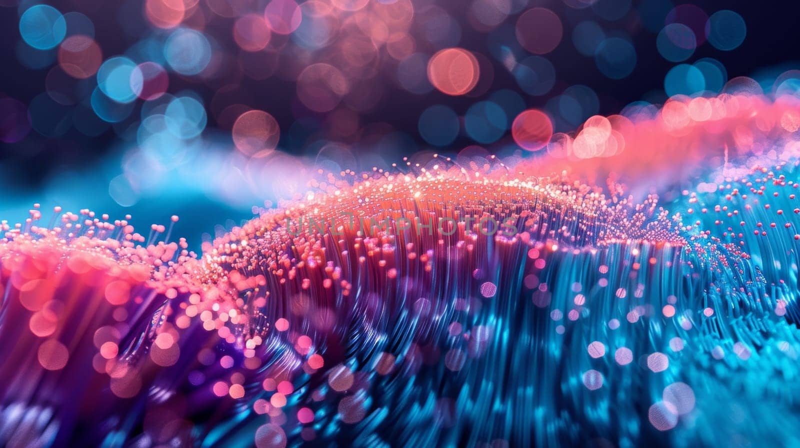 Vibrant close-up of fiber optics with bokeh, symbolizing modern data communication.