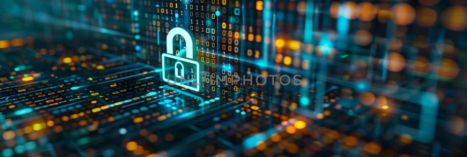 Digital padlock icon on a circuit board, symbolizing cybersecurity and data protection.