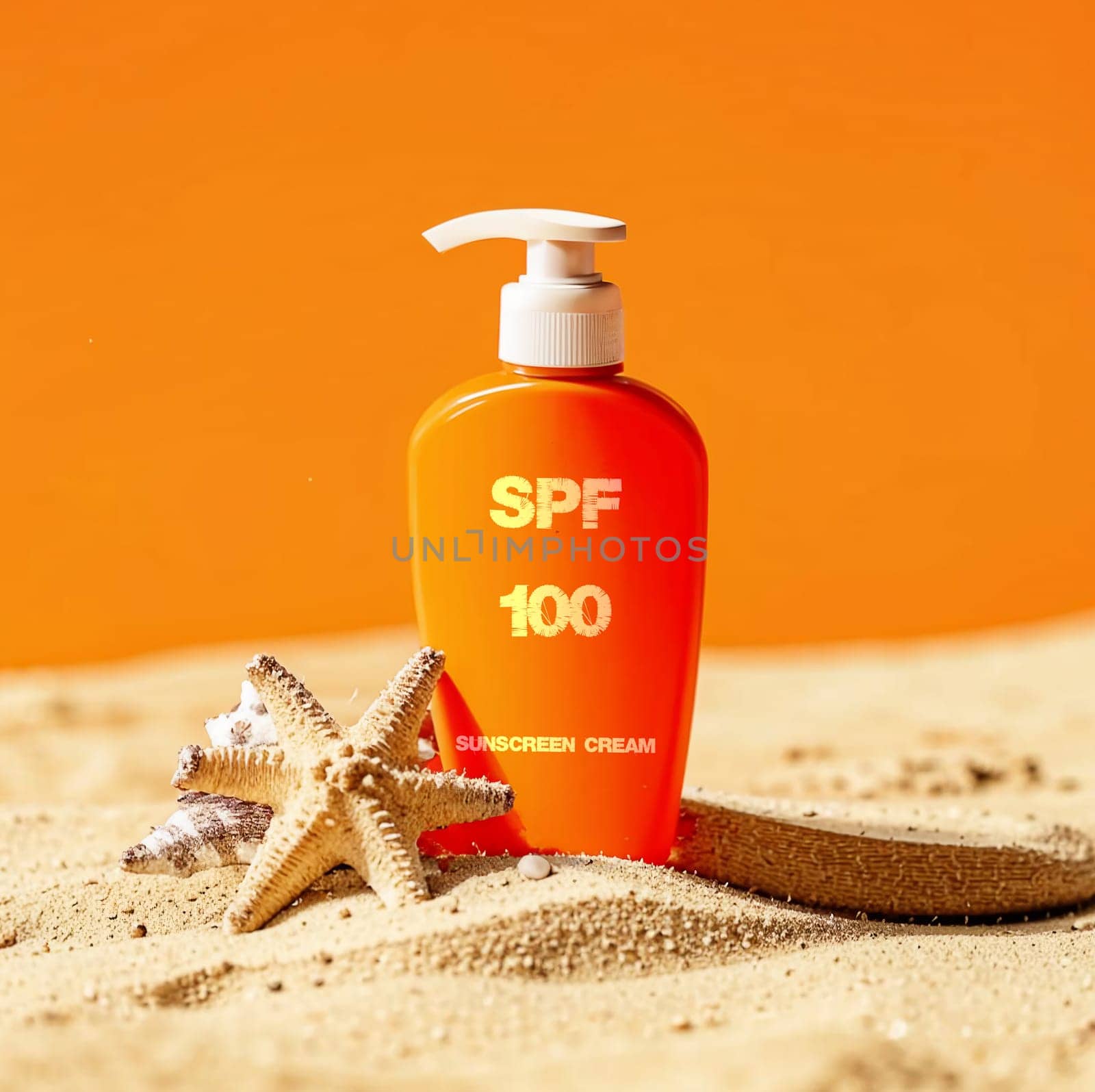 SPF 100 sunscreen in orange bottle by VeronikaAngo