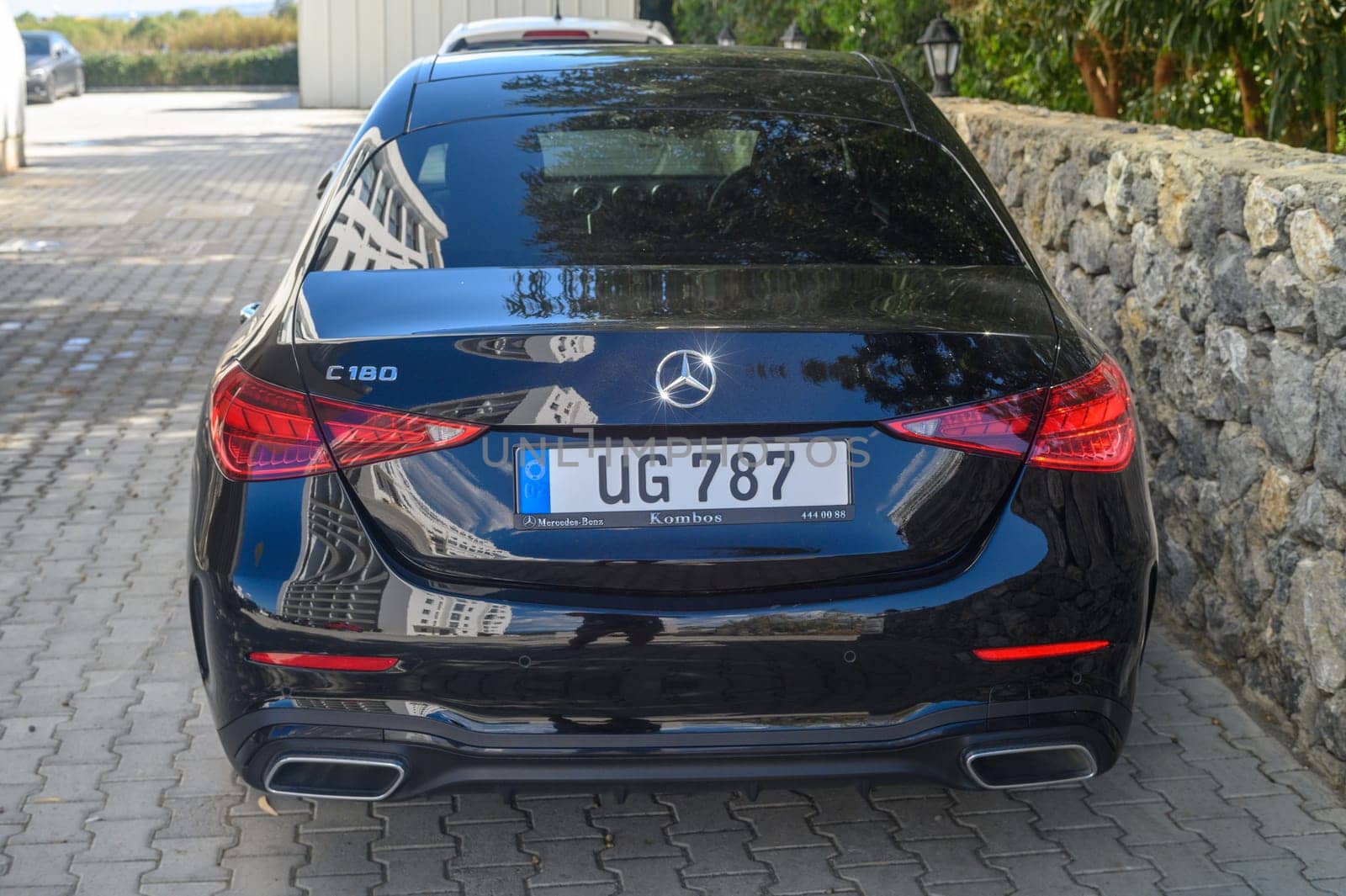 Gaziveren Cyprus 05.27.2024 - black Mercedes rear view in the parking lot 5 by Mixa74