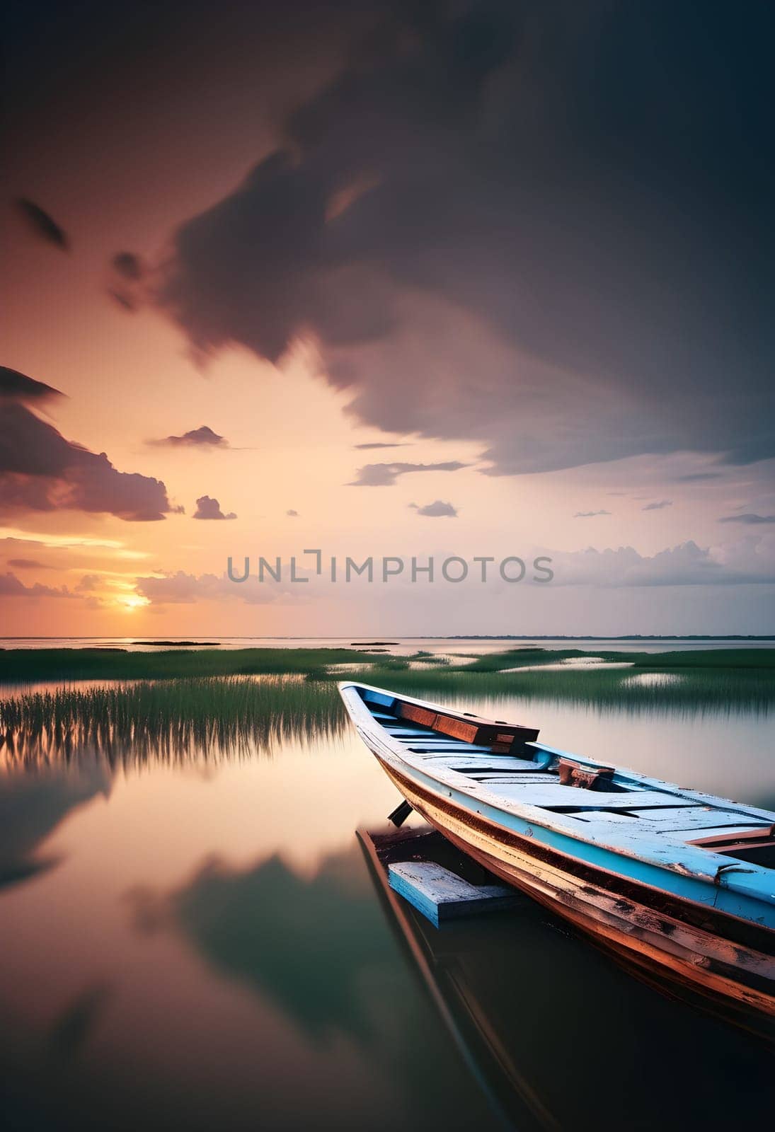 Seaside Reflections: Tranquil Boat Rides Under the Sunset Sky by Petrichor