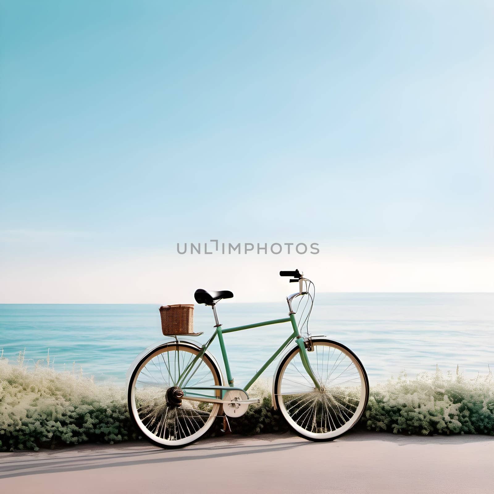 Summer Beach Ride: Cycling Along the Shore with a Clear Blue Sky