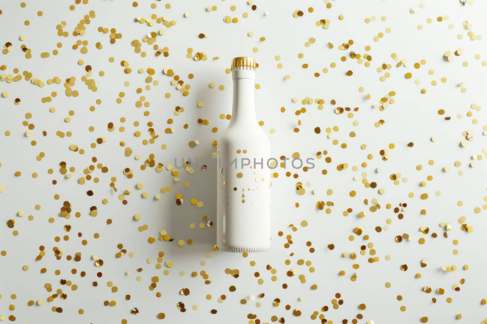 Luxurious champagne celebration with gold confetti decoration on white background for festive events and parties by Vichizh