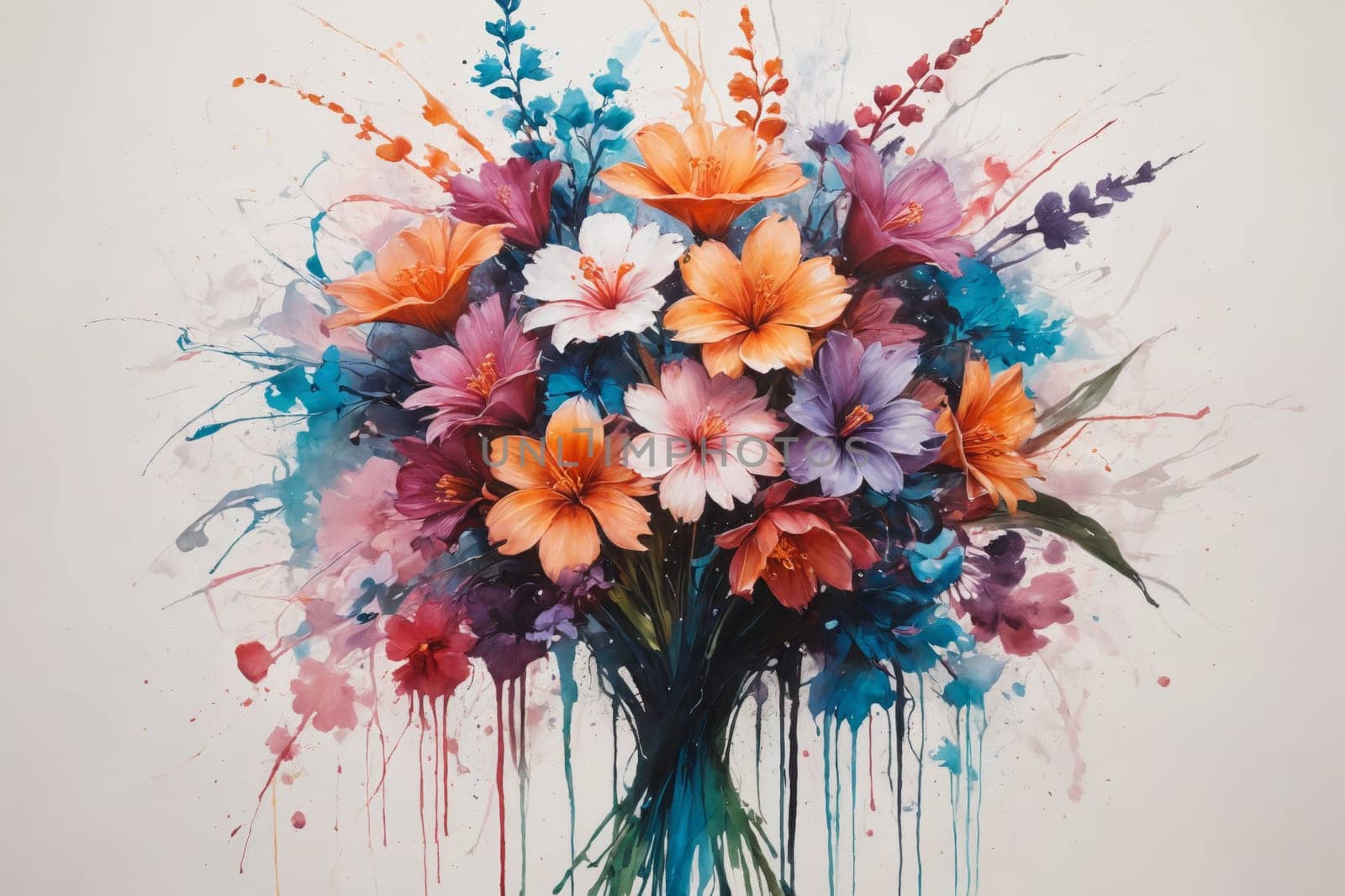 Experience the joy of a bright, abstract floral painting, where every color seems to burst forth in celebration. Perfect for art-themed content, floral appreciation posts, or to bring a splash of color to any project.