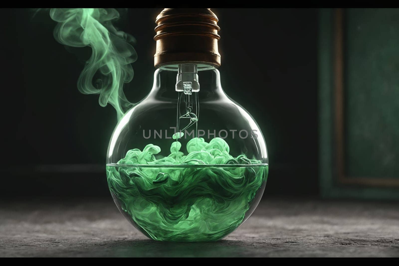 Witness the whimsical dance of green smoke within a light bulb that defies gravity, providing a moment of magic in mid-air.