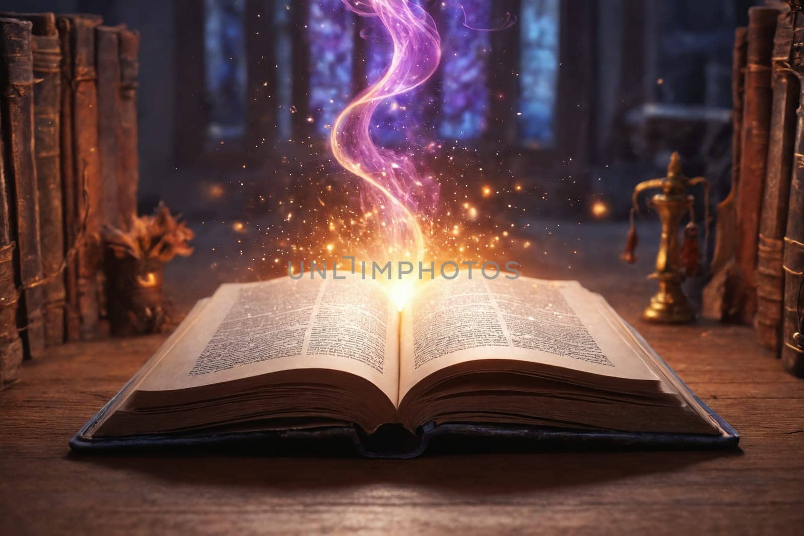 Depicting a magical book radiating an enchanting flame. Ideal visual metaphor for a thrilling, action-packed fantasy story.