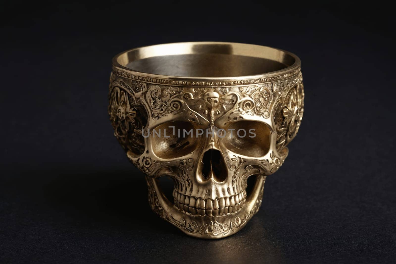 Dare to drink from this terrifyingly beautiful engraved skull-shaped cup. Ideal for gothic, Halloween, or heavy metal themes.