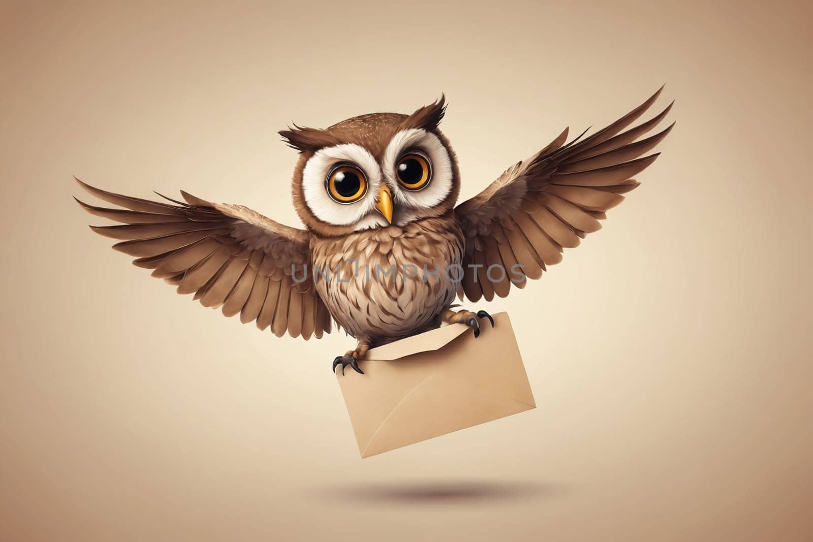 Engage the imagination with this beautiful depiction of a flying owl delivering a sealed envelope, invoking themes of wisdom, nocturnal beauty, and mystery.