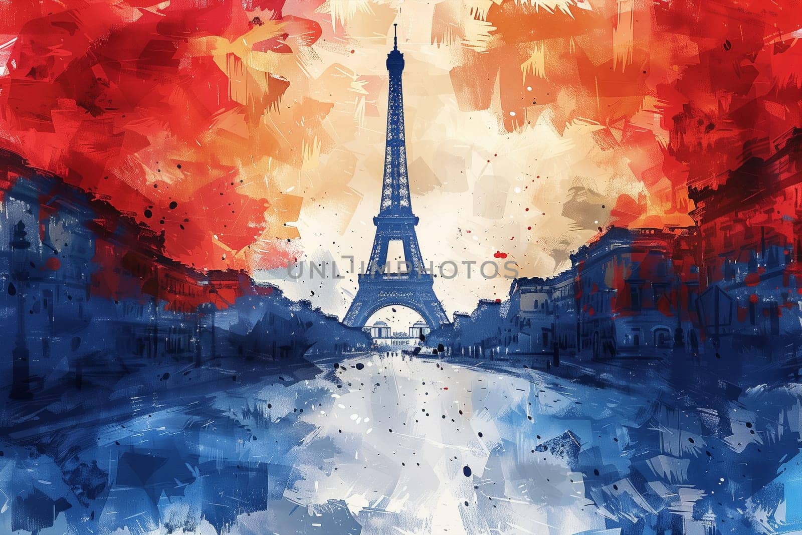 Eiffel Tower Skyline With French Flag Colors and Abstract Design by Sd28DimoN_1976