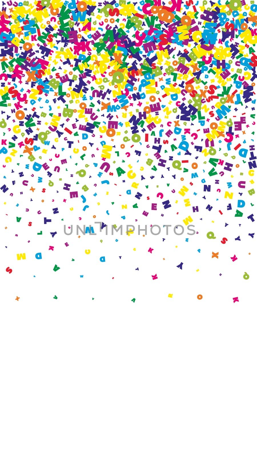 Flying latin letters. Colorful childish scattered charachters of English alphabet. Foreign languages study concept. Back to school banner .