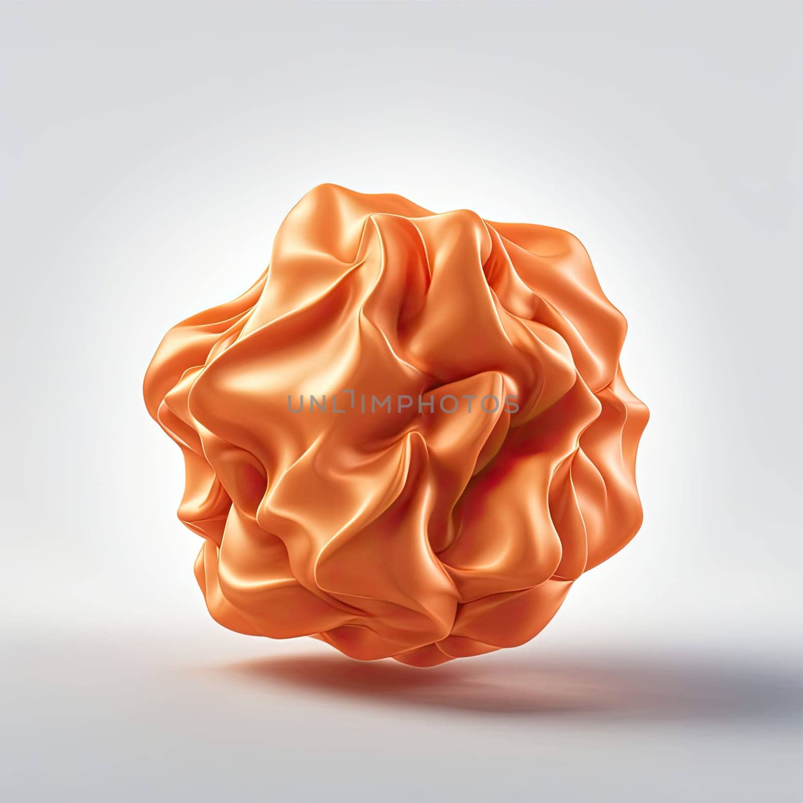 3D rendering of a minimalistic matte inflatable crumpled silicone ball or group of orange colored balls floating in the air on a transparent background . Abstraction isolated on transparent background