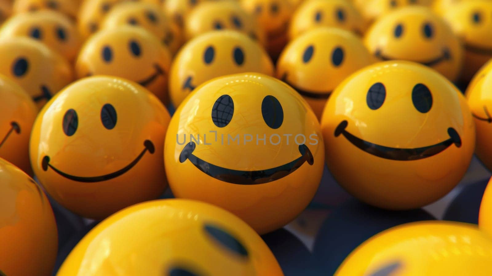 Many cute yellow smiley faces together.