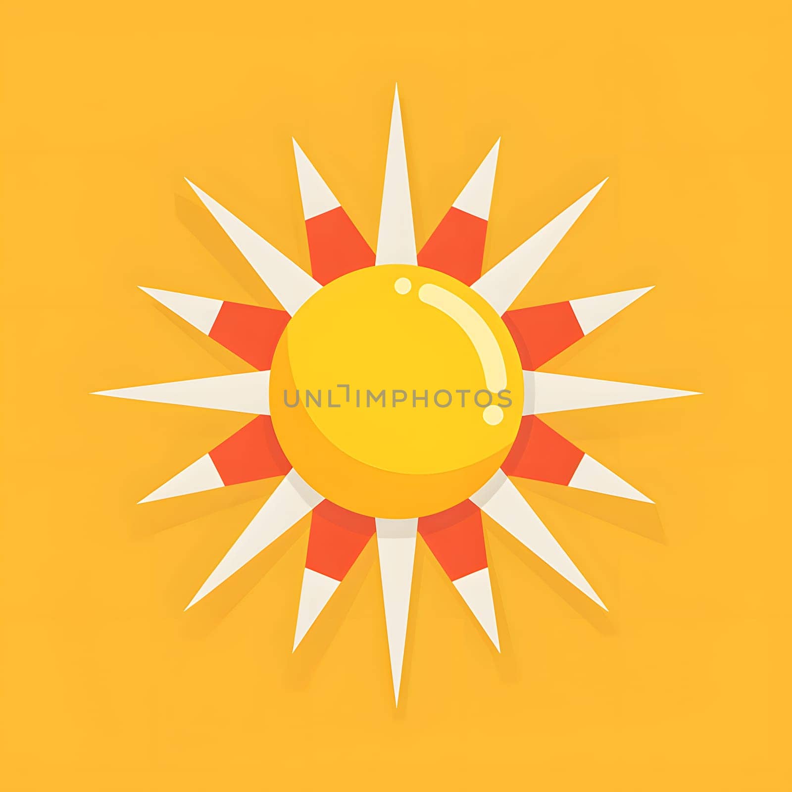 A circular logo design featuring a yellow sun with red and white rays on a yellow background, symbolizing symmetry and the beauty of an astronomical object