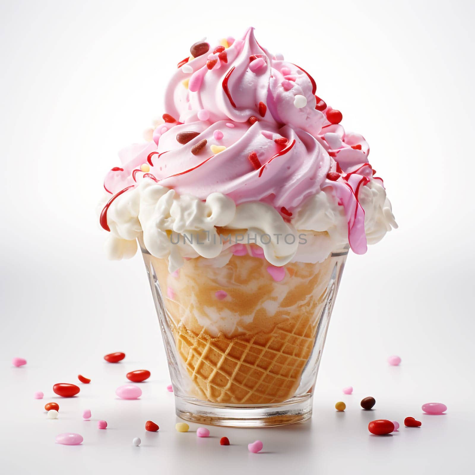 Ice cream served on a glass cup isolated on white background. by Ciorba