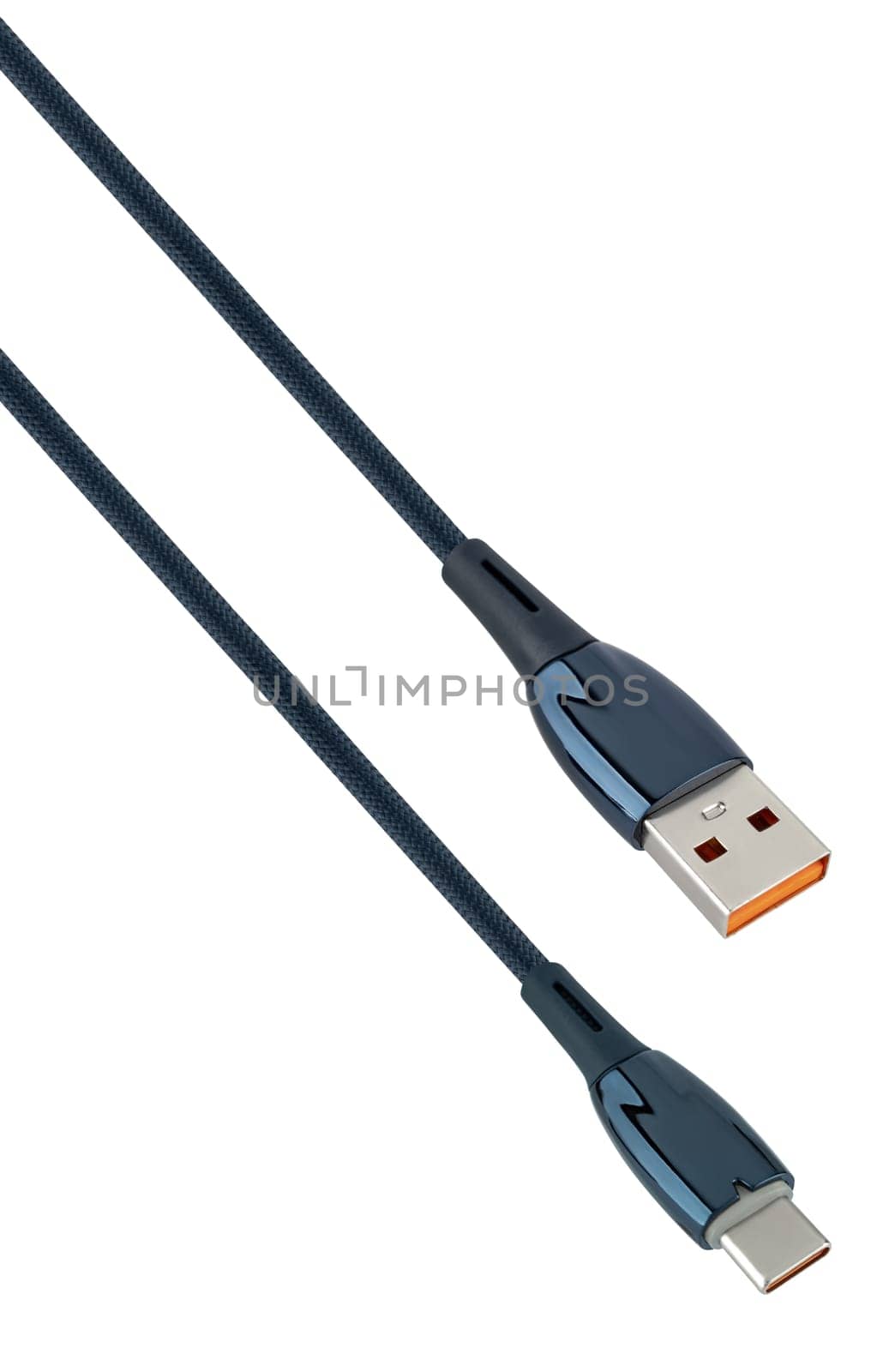 USB and Type-C cable on white background in insulation