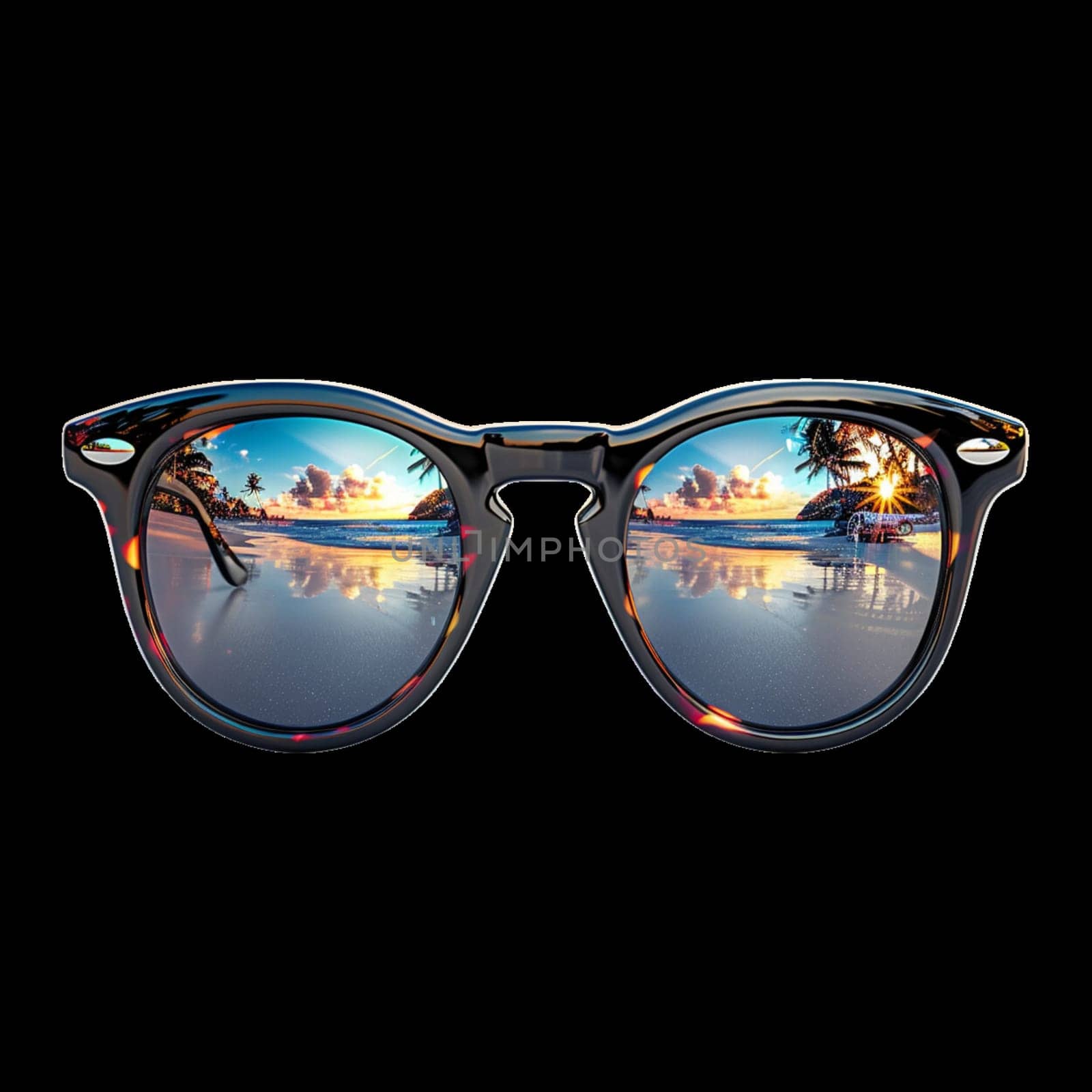 Sunglasses with Reflection of Tropical Paradise Beach on it, Png Mockup Isolated on Transparent Background by iliris