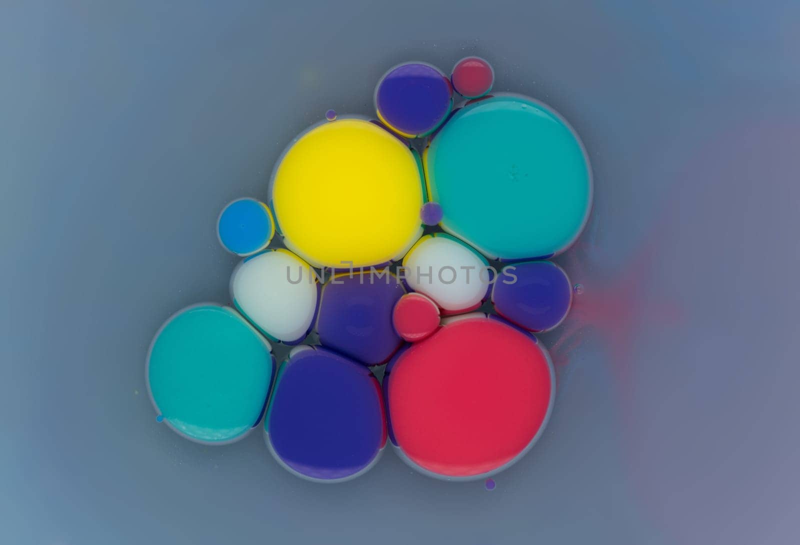 A close-up photograph showcasing a mesmerizing array of colorful bubbles suspended in a liquid medium, creating a stunning abstract composition. The bubbles exhibit a vibrant spectrum of hues.