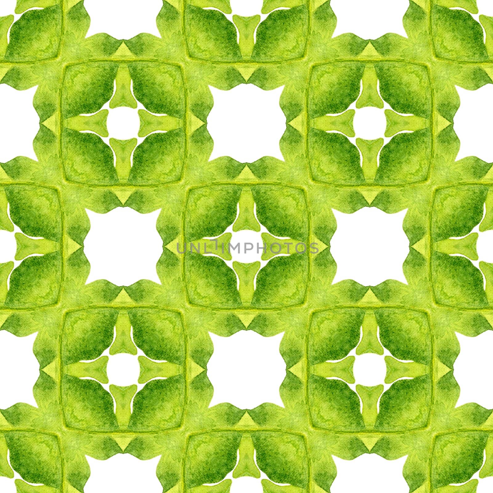 Hand drawn green mosaic seamless border. Green fascinating boho chic summer design. Mosaic seamless pattern. Textile ready favorable print, swimwear fabric, wallpaper, wrapping.