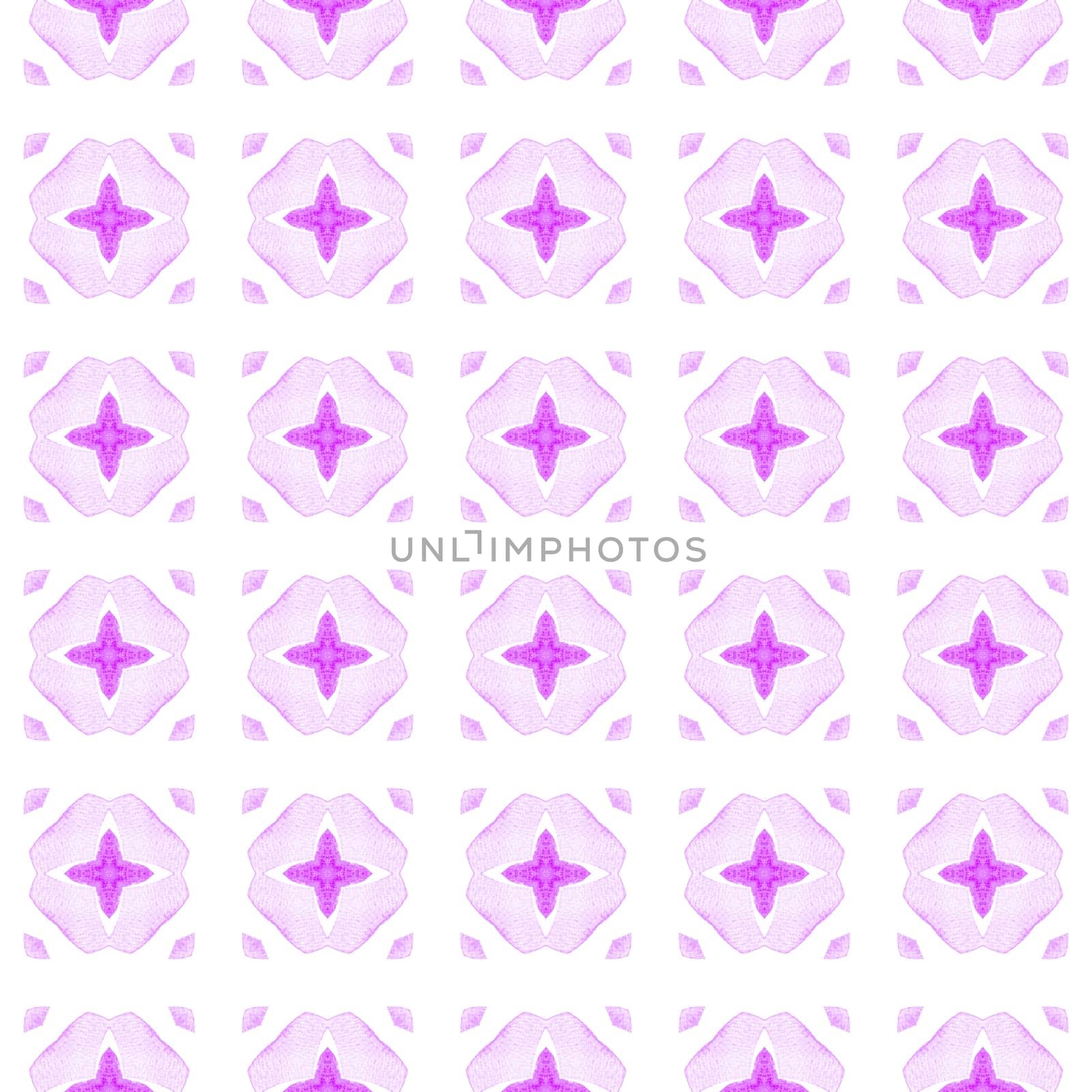 Textile ready enchanting print, swimwear fabric, wallpaper, wrapping. Purple great boho chic summer design. Chevron watercolor pattern. Green geometric chevron watercolor border.