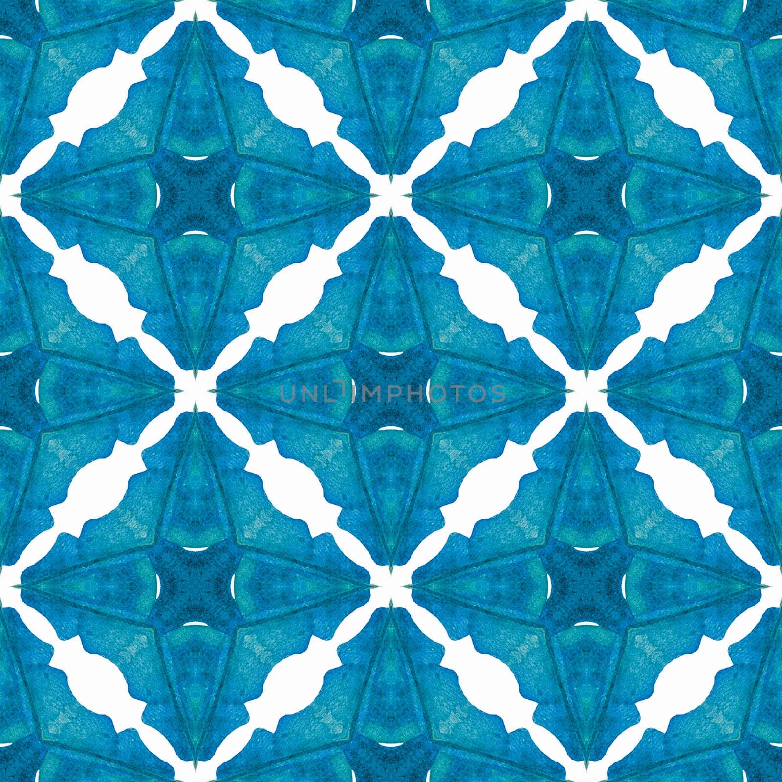 Textile ready cute print, swimwear fabric, wallpaper, wrapping. Blue magnetic boho chic summer design. Watercolor medallion seamless border. Medallion seamless pattern.