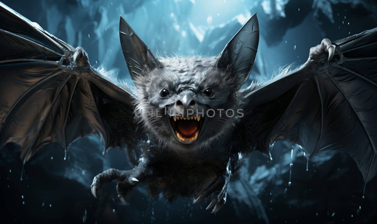 Bat Flying With Open Wings. Generative AI by Fischeron