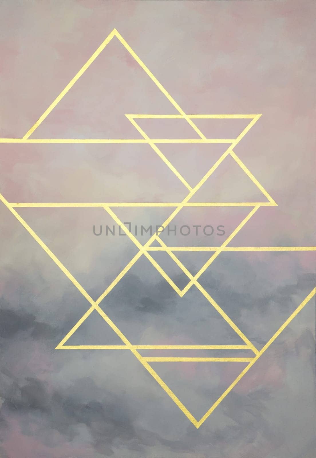 Abstract colorful pastel watercolor with space for your design or invitation card. Hexahedron, digital geometric abstraction with lines and points. by MariDein