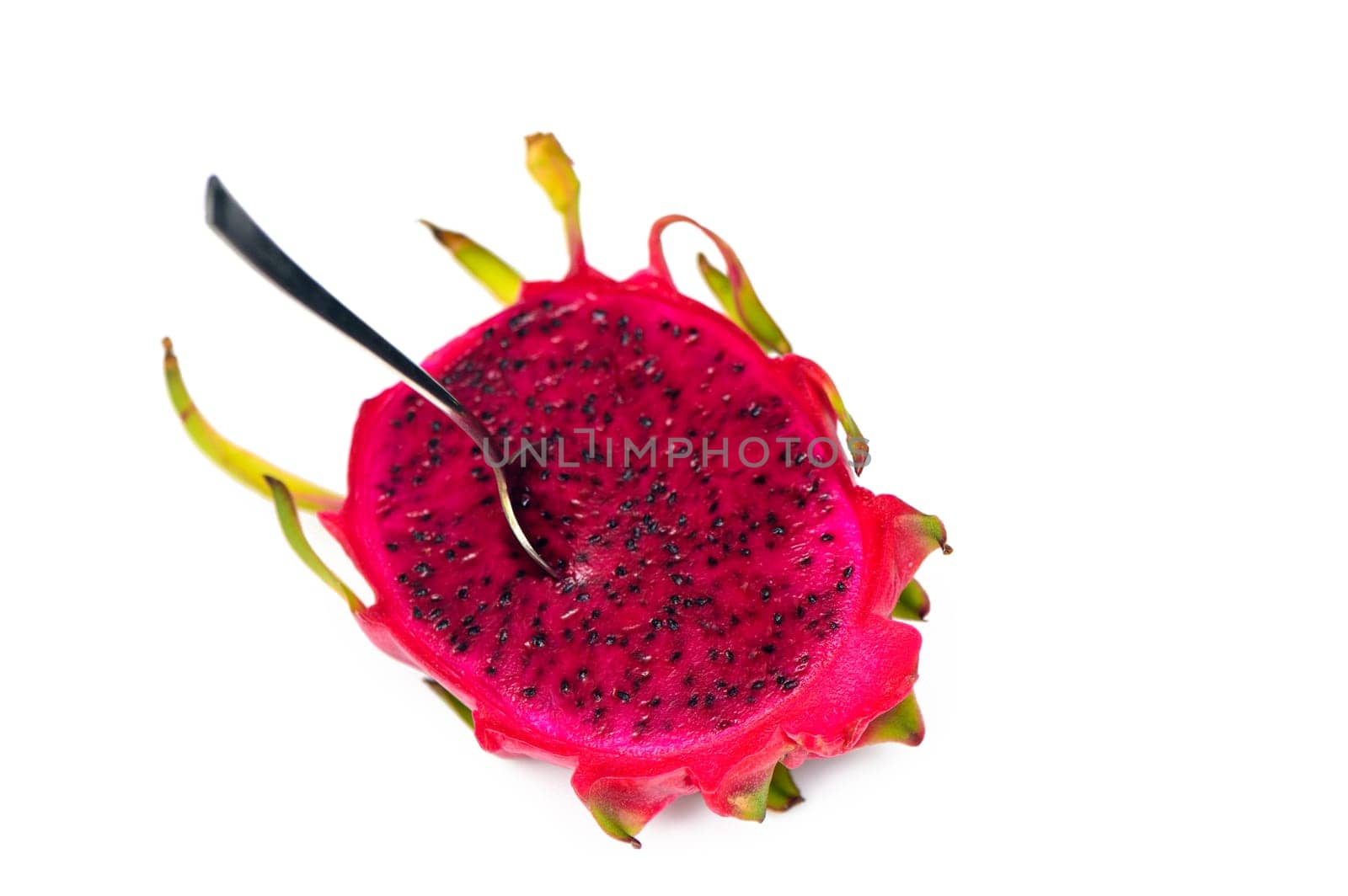 dragon fruit with spoon on white background, tropical fruit by Mixa74