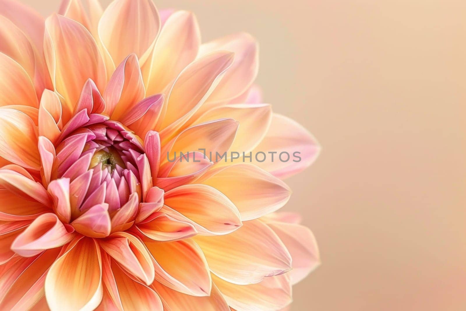 Closeup of dahlia flower on light pink and beige background for beauty and art concept by Vichizh