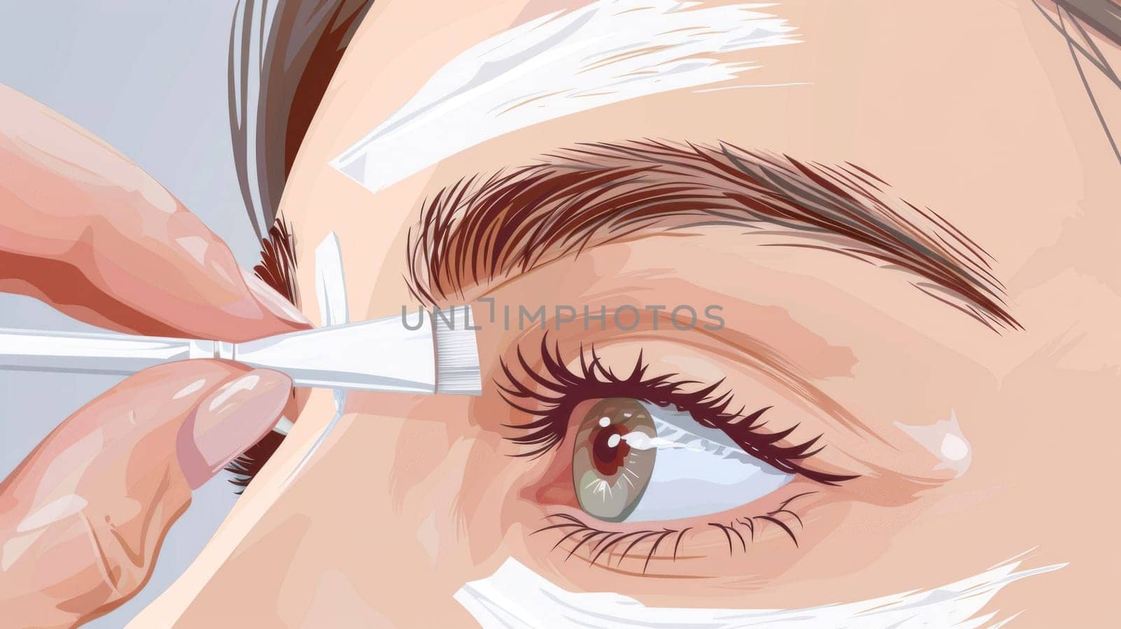 Woman applying makeup to eyebrows with a brush in a beauty and fashion themed illustration by Vichizh