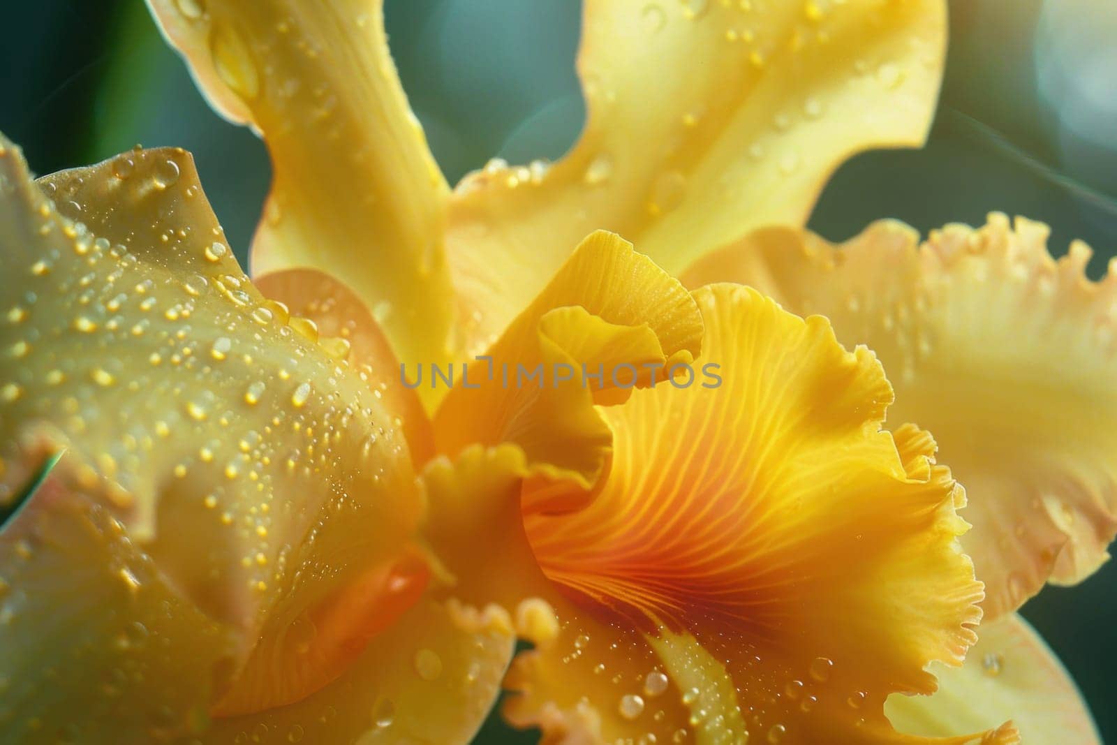 Yellow flower petals with water droplets beauty in nature closeup photography, flora and freshness concept