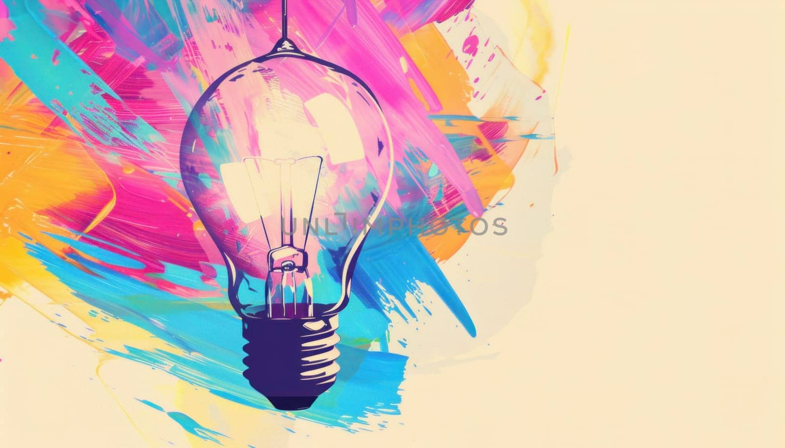 Creative splatter paint light bulb on colorful background for art and design inspiration by Vichizh